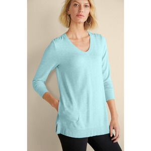 Soft Surroundings Women Small Blue Teal Cozy Comfort "Seista Soft Tunic" Top